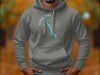 Grey hoodie with Long Lake Maine map graphic and compass design.