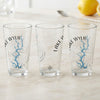 Three clear glasses feature a blue Lake Wylie map design and compass rose.