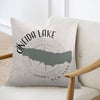 Oneida Lake New York graphic on a textured throw pillow.