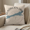 Huntington Lake California map and compass design on a light-colored pillow.