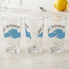 Three clear glasses feature "Lake Superior" text, a blue map outline, and a compass.