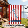 Garden flag with red and white stripes, featuring Long Lake Maine, a compass, and "The Smith Family."