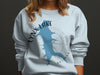Light blue sweatshirt with Lynx Lake Arizona map and compass graphic.
