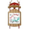 Wooden sled ornament with "Merry Christmas From Wright Patman" and map design.