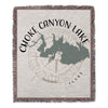 Choke Canyon Lake Texas map with compass rose on a fringed blanket.