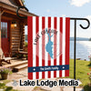 Garden flag with red and white stripes, a map of Lake Cascade, Idaho, and "The Smith Family".