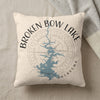 Cream pillow with "BROKEN BOW LAKE OKLAHOMA" text and lake map design.