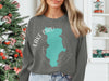 Dark gray sweatshirt with turquoise Lake Piru California graphic and compass rose.