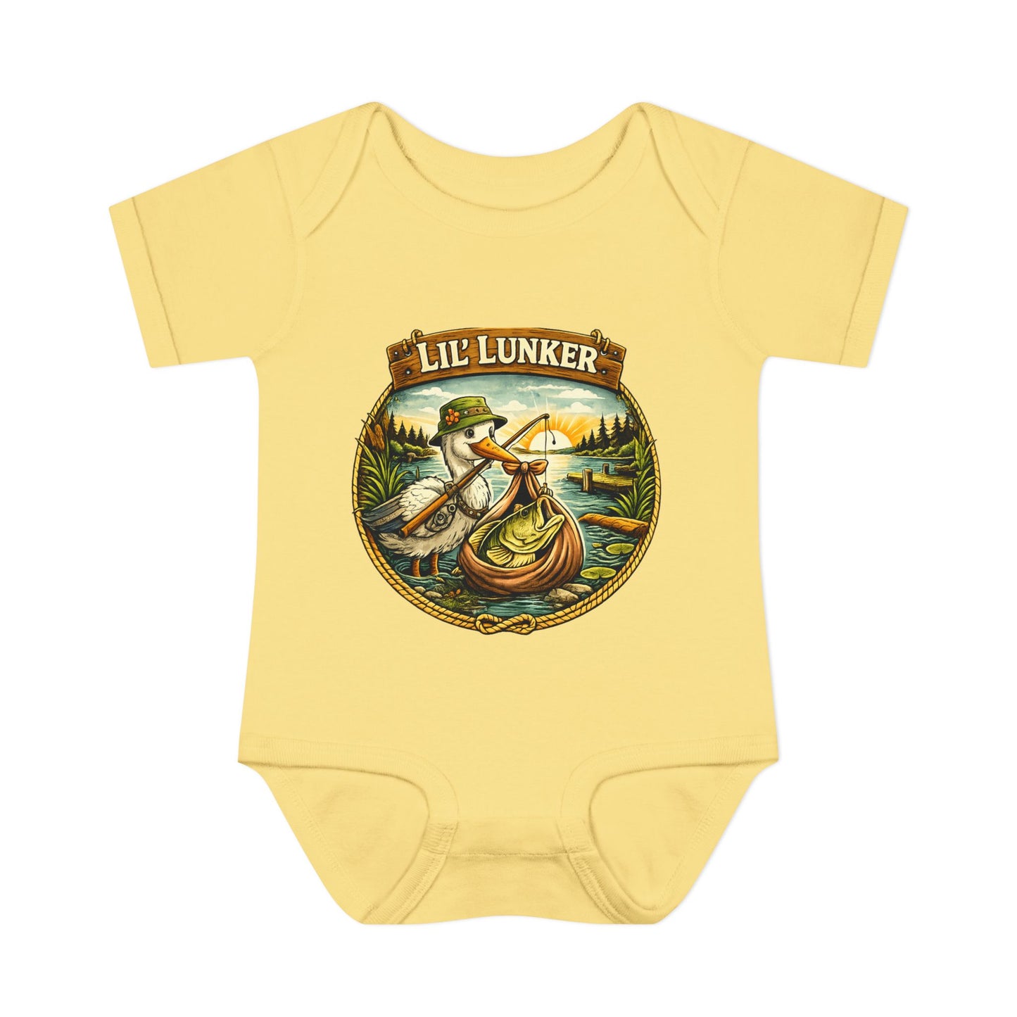 Baby Bass Fishing Lil Lunker Baby Shower BodySuit Jumper Infant Bodysuit | Baby Boy Girl Stork Delivery New Baby Gift