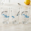 Three clear glasses with "DeGray Lake Arkansas" text and blue lake graphic.