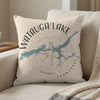 Watauga Lake Tennessee map and compass design on a linen throw pillow.