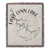 East Lynn Lake Virginia map design on a fringed woven throw blanket.