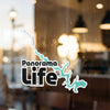 Sticker with teal lake outline, "Panorama Life" text, and "Lake Lodge Media LLC" copyright.