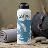 White water bottle with blue map graphic, says "CASITAS CALI".