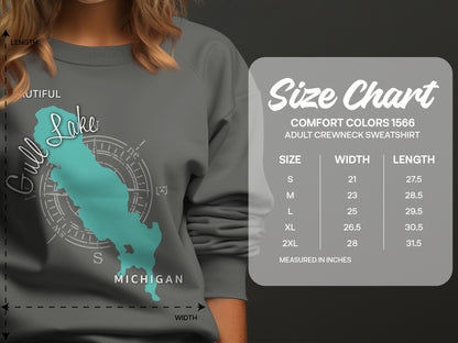 Size chart for Comfort Colors 1566 adult crewneck sweatshirt.