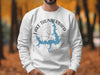 White sweatshirt with Lake Thunderbird Oklahoma map and compass design.