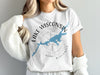 White t-shirt with blue Lake Wisconsin map and compass graphic.