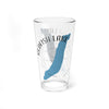 Clear pint glass with blue Redfish Lake, Idaho graphic and text.