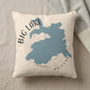 Cream pillow with blue Big Lake Arizona map graphic and compass rose design.