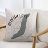 Pillow with a map of Redfish Lake, Idaho, and a compass rose design.