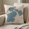Pillow with blue Floyd Lake map design and Minnesota text.