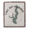 Woven blanket with Lake Ray Hubbard map and compass, plus "TEXAS" text.