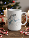 White mug with Nolin Lake, Kentucky map design and compass rose.