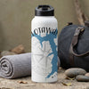 White water bottle with blue map and compass design, "OTAWAN" text.