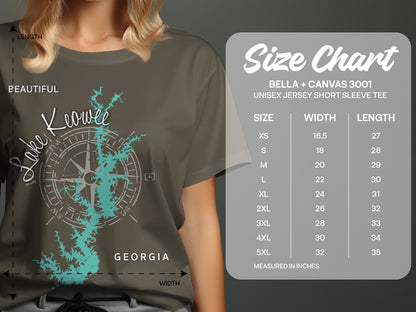 T-shirt size chart for Bella + Canvas 3001 Unisex Jersey Short Sleeve Tee.