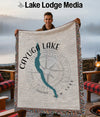 Cayuga Lake blanket with compass design and "New York" text.
