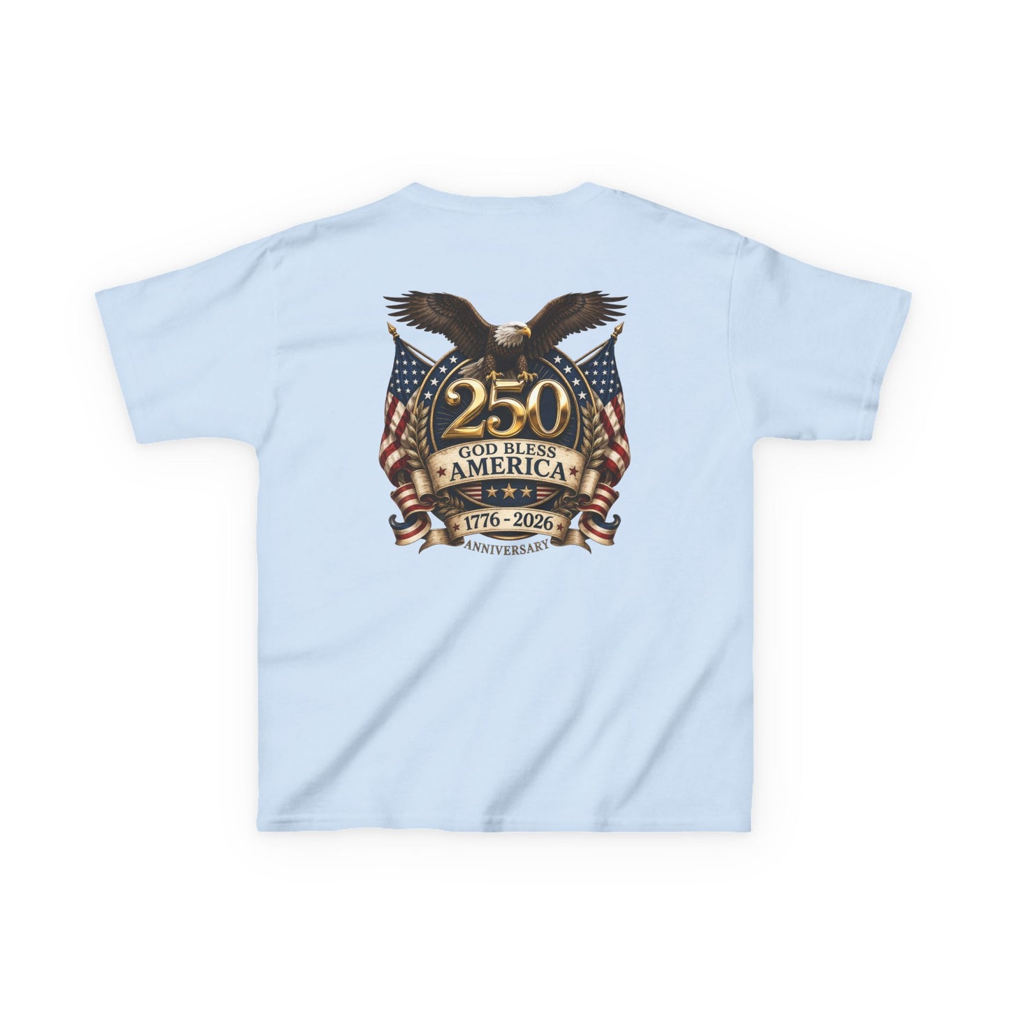 USA Youth 250th Anniversary FREEDOM Kids Shirt | Front and Back Design | Patriotic Fourth of July Bald Eagle American Flag