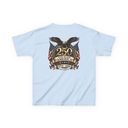 USA Youth 250th Anniversary FREEDOM Kids Shirt | Front and Back Design | Patriotic Fourth of July Bald Eagle American Flag