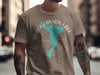 T-shirt with teal Black Canyon Lake shape and compass graphic.