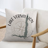 Pillow with Lake Vermillion Minnesota map and compass design.