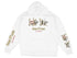 White hoodie with "Lake Life" graphic and "Chain O' Lakes Illinois" text on sleeves.