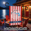 Personalized "Pactola Lake" and "The Smith Family" garden flag with red and white stripes.