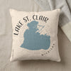 Pillow with blue Lake St. Clair map design and "MICHIGAN" text.