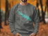 Crewneck sweatshirt with Grapevine Lake map and compass design.