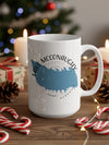 White mug with blue Lake McConaughy map and Nebraska text.