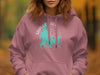 Pink hoodie with Shaver Lake California graphic, compass and lake outline.