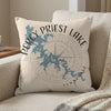 Percy Priest Lake Tennessee map on a textured pillow with compass design.