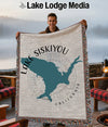 Throw blanket with map of Lake Siskiyou, California and compass rose.