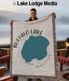 Blanket with Buffalo Lake, Minnesota design and fringed edges.
