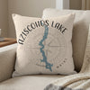 Pillow with Aziscohos Lake map and compass graphic, "Maine" text.