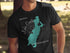 Black t-shirt with a teal compass rose and Lake Quassa map of Massachusetts.