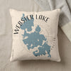 Pillow with Webster Lake map and "Massachusetts" text in black.
