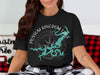 Black t-shirt with Possum Kingdom Lake map and compass graphic.