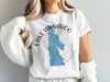 White t-shirt with blue Lake Wahoo and Nebraska map graphic.