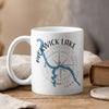 White mug with blue Pickwick Lake map, compass, and Tennessee text.