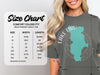 Comfort Colors 1717 heavyweight adult tee size chart with width and length measurements.